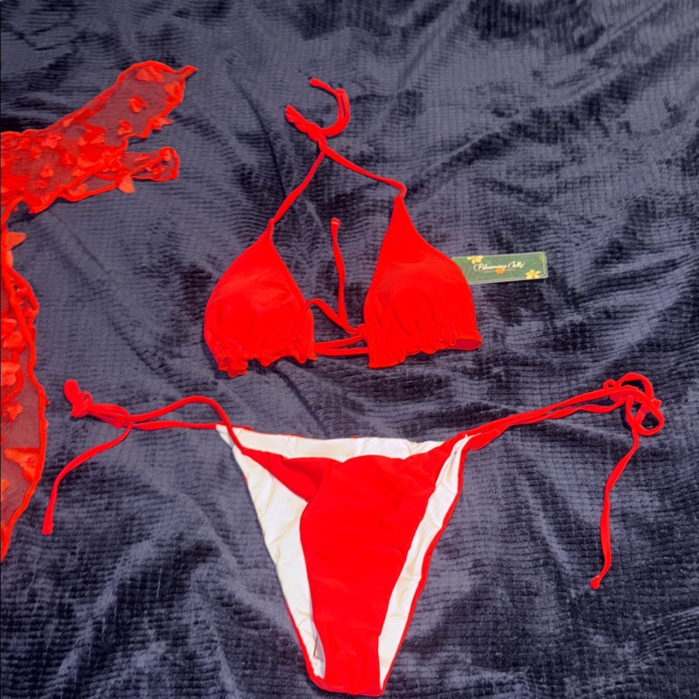 Classic Red Triangle Tie Bikini Set